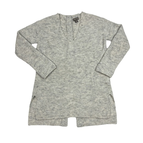 J. Crew Point Sur Gray Heathered Open Button Back Oversized V-Neck Sweater - Picture 2 of 7